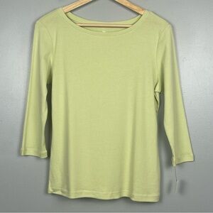 NWT Talbots lime green 100% Pima cotton 3/4 sleeve top, small petite.